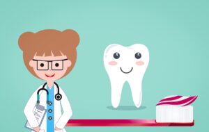 A cartoon of a dentist and tooth